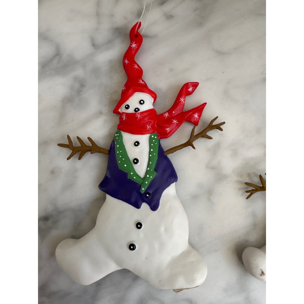 Dept 56 Vintage Snowman Christmas Ornaments Set of 2 Hand Painted 1994 KB94 - Picture 2 of 9